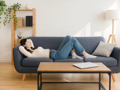 Lady sitting on a sofa