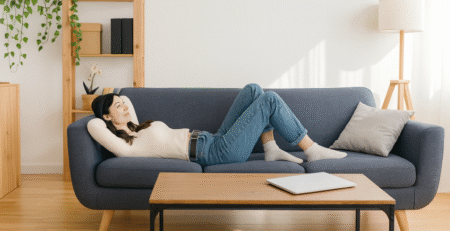 Lady sitting on a sofa