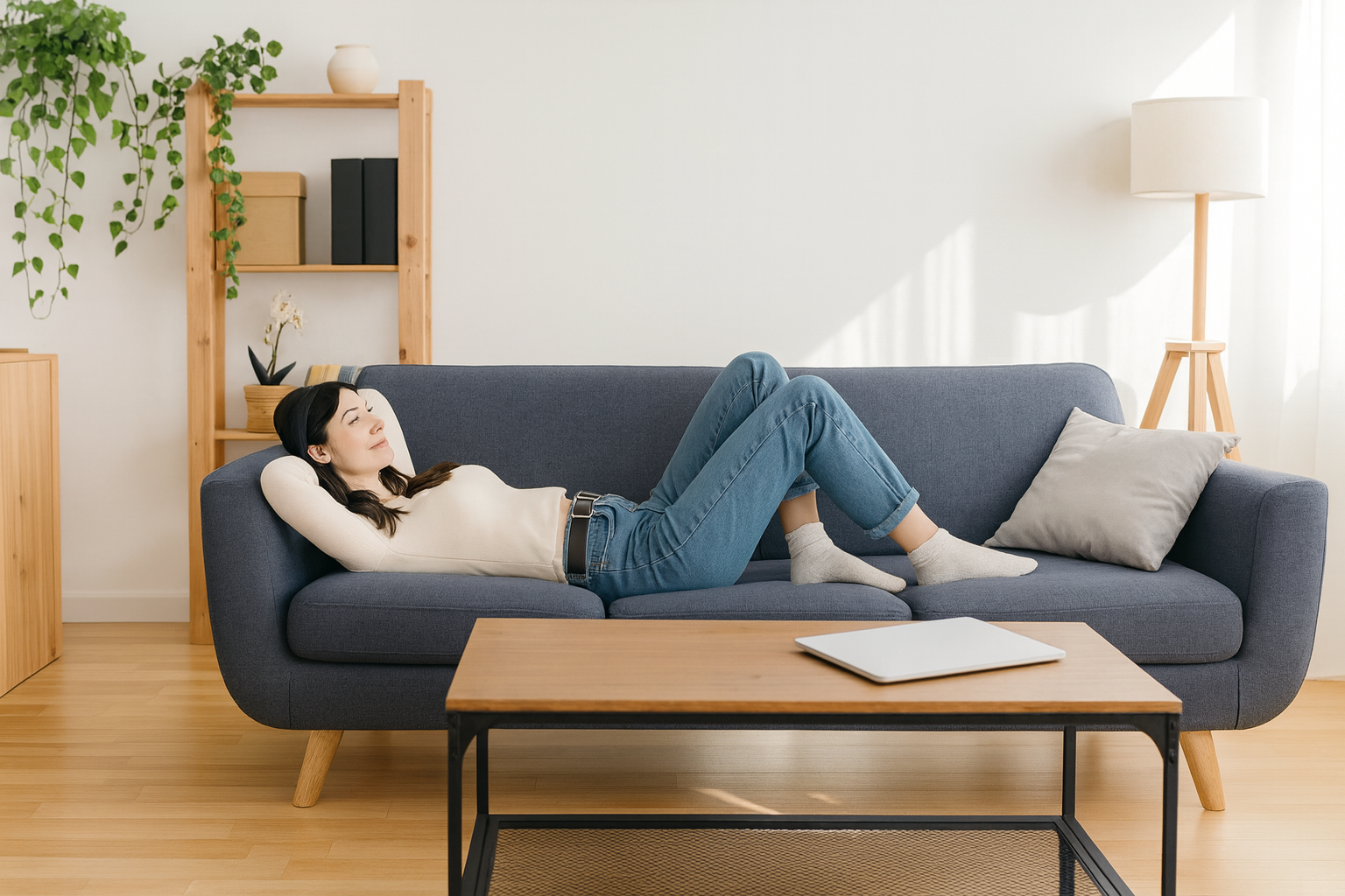 Lady sitting on a sofa